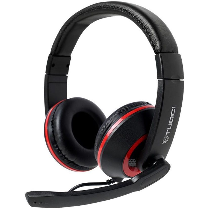 Gaming Headset with Microphone, Black and Red, Tucci X5