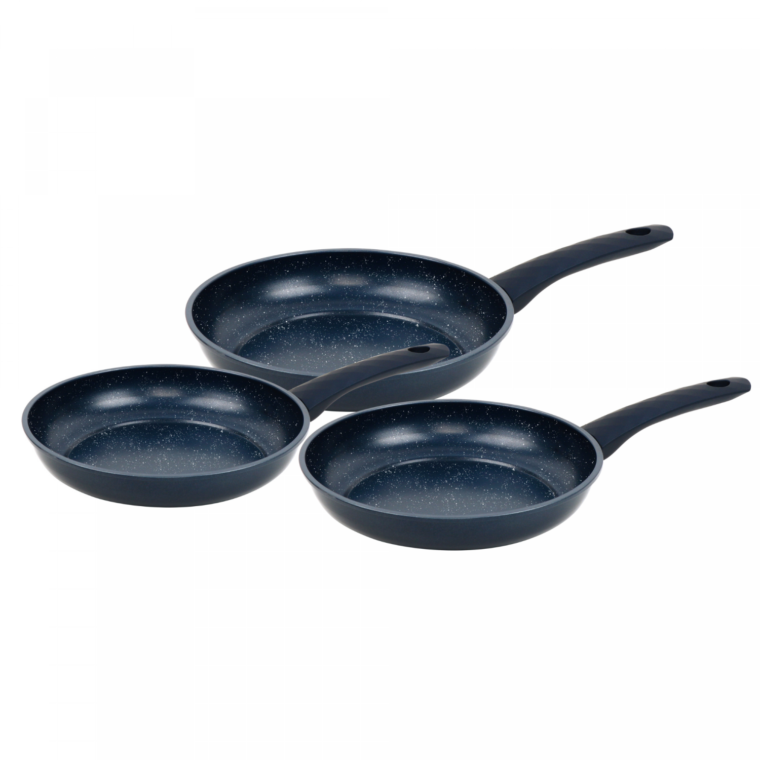 Herzberg HG-04777BLU: 3 Pieces Marble Coated Forged Frying Pan Set - Blue