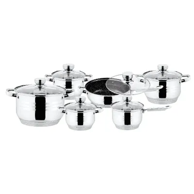 Platinum Cookware PL-12053M: 12 Pieces S/S Marble Coated Cookware Set with Stripes Accent