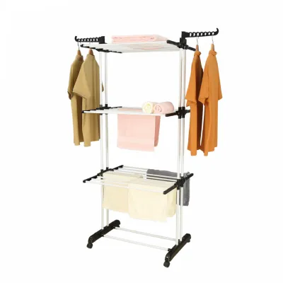 Herzberg HG-8034BW: Moving Clothes Rack - Black Plastic with White Tubes