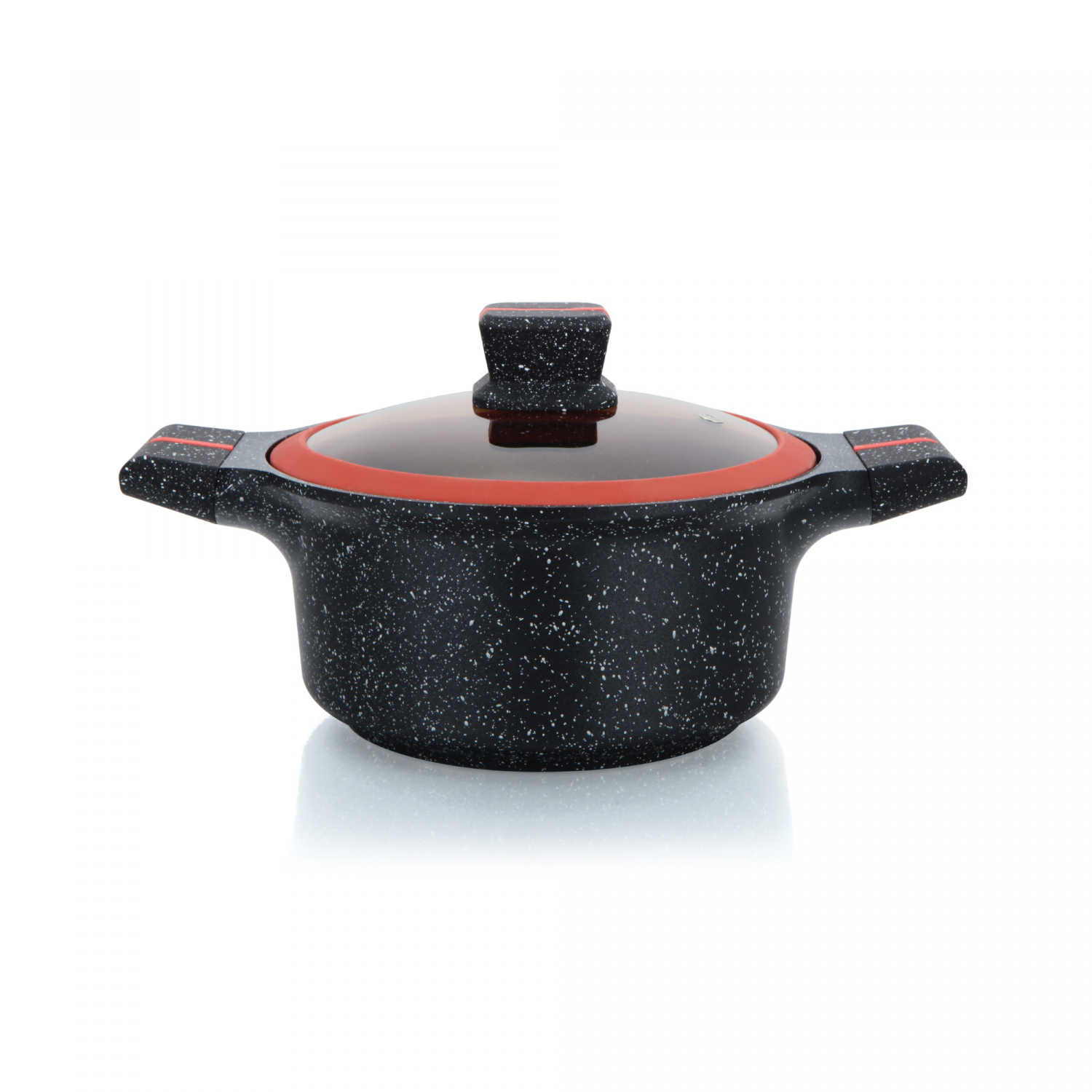 Herzberg HG-RSCAS20: Granite-Coated Casserole with Glass Lid - 20cm