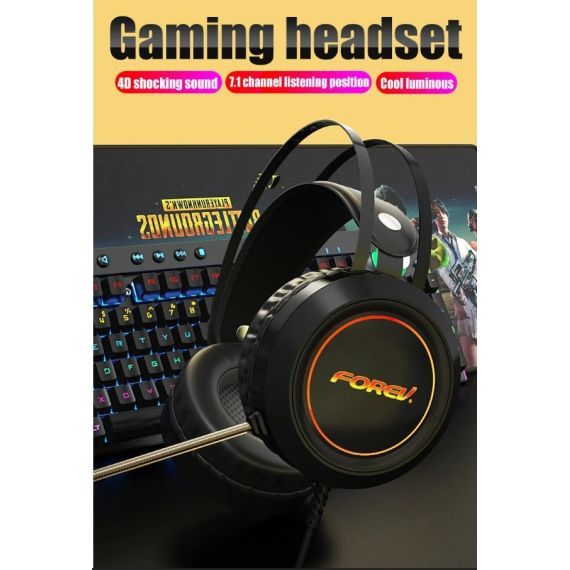 Gaming headset with virtual 7.1 audio microphone with LED lighting