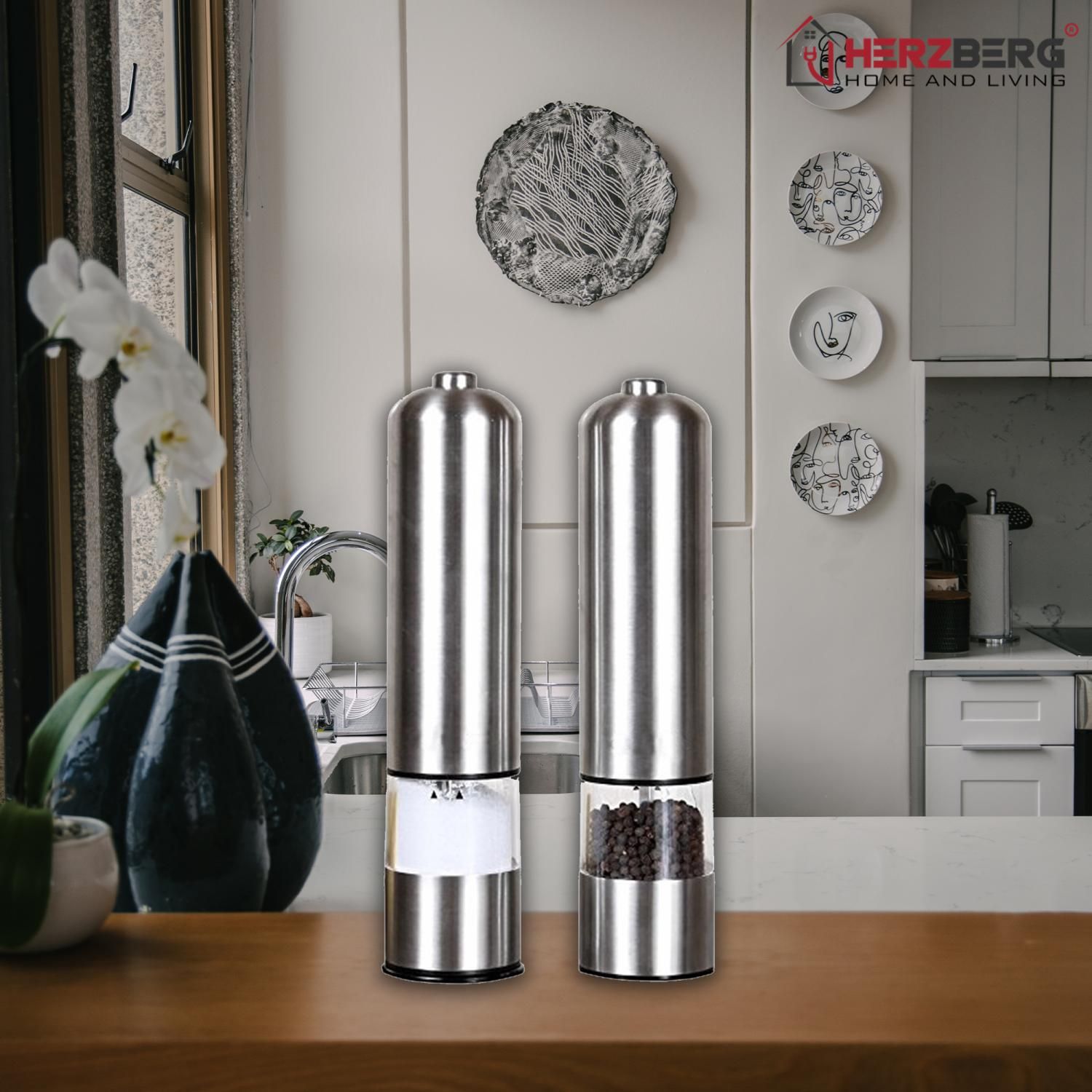 1 piece, steel, pepper mill, salt grinder, battery powered, Herzberg