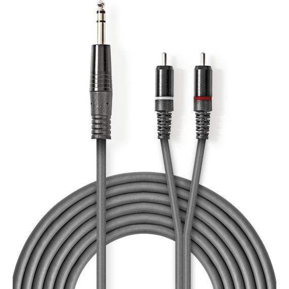 Audio cable stereo, audio jack 6.35mm / 2 RCA, 1.5m gray