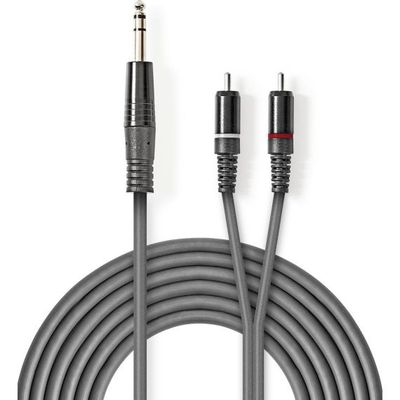 Audio cable stereo, audio jack 6.35mm / 2 RCA, 1.5m gray