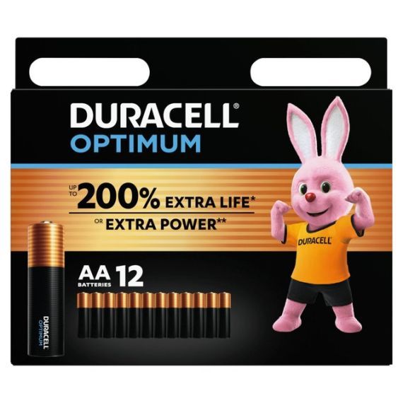 Pack of 12, Duracell 1.5V alkaline AA batteries