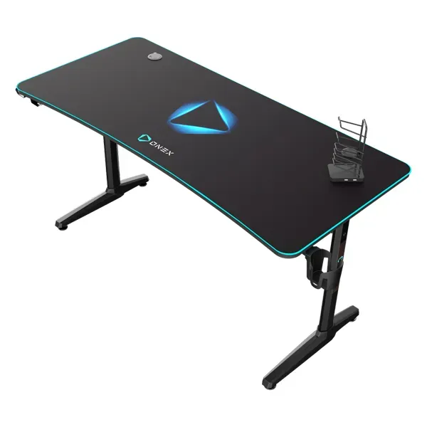 Gaming Desk, Full-Coverage Mouse-Pad, Headset Hook, Black, ONEX GD1600H