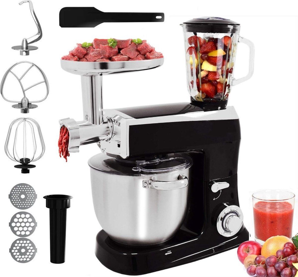 2100W, kitchen mixer, 7.5lt, black, Royalty Line PKM2100BG