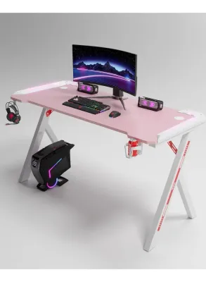 140cm, gaming desk, RGB led lighting, pink-white, CIS 140