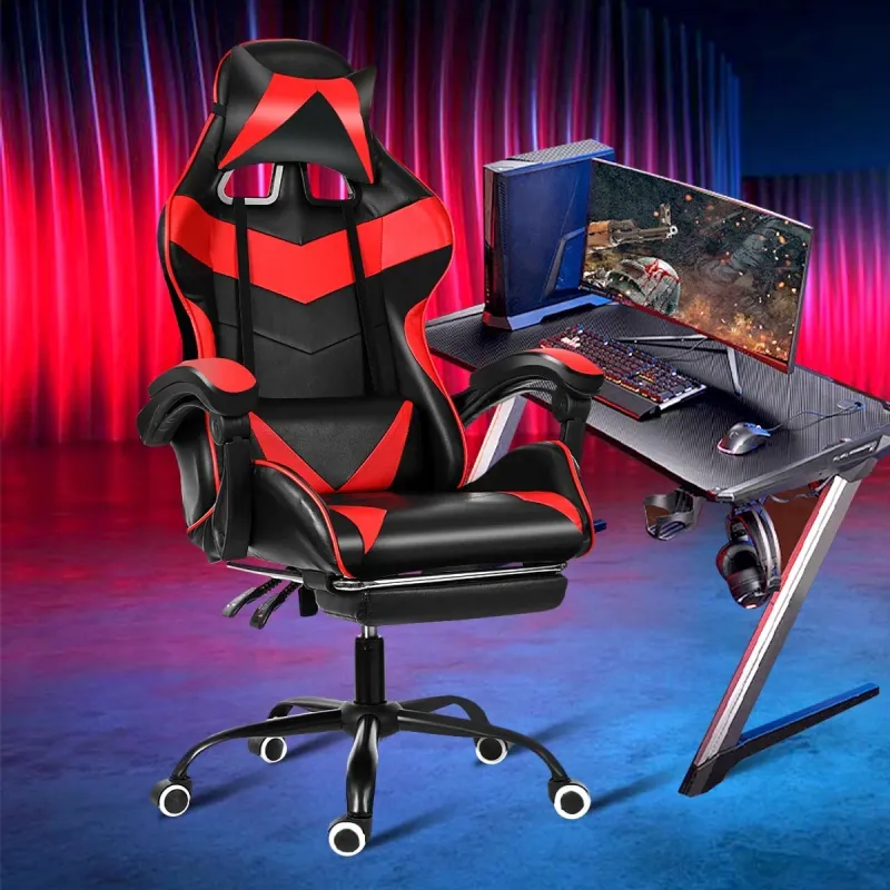 Gaming chair, PU leather, footrest, black-red, CIS 2023-1F