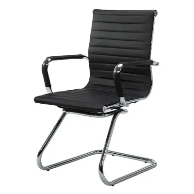 Visitor chair, PU leather, fixed armrests, black, BELEM