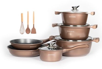 10 Pcs, Marble-coated Set Cookware, Induction-ready, Brown, ROYALTYLINE
