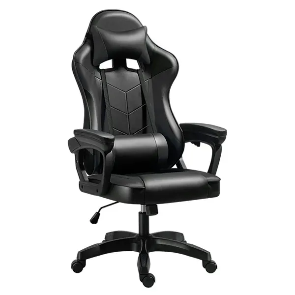 Gaming chair, PU leather, fixed armerest, black-c