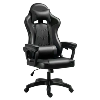 Gaming chair, PU leather, fixed armerest, black-c