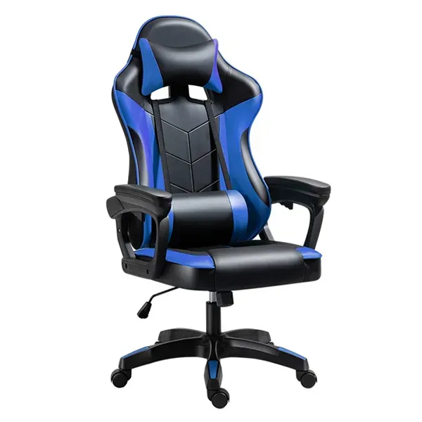 Gaming chair, PU leather, fixed armrest, black-blue-c