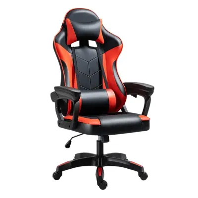 Gaming chair, PU leather, fixed armrest, black-red-c