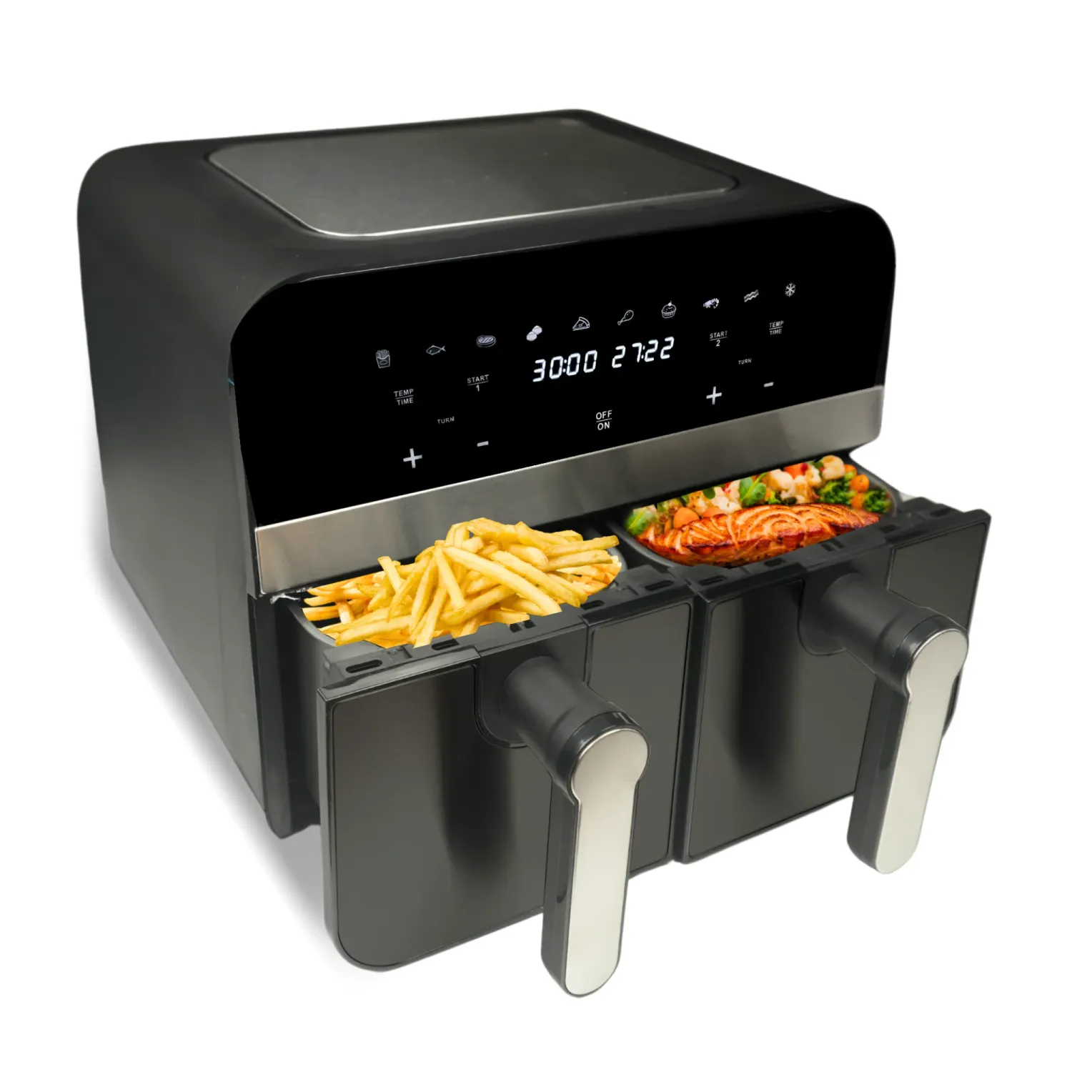 Comfy Nest CN-AFD45NB: 2400W Black Double Basket Digital Air Fryer - 9L