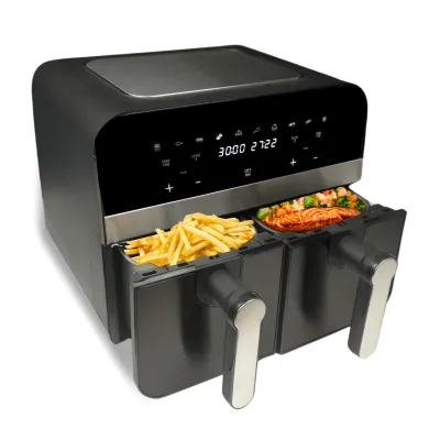 Comfy Nest CN-AFD45NB: 2400W Black Double Basket Digital Air Fryer - 9L