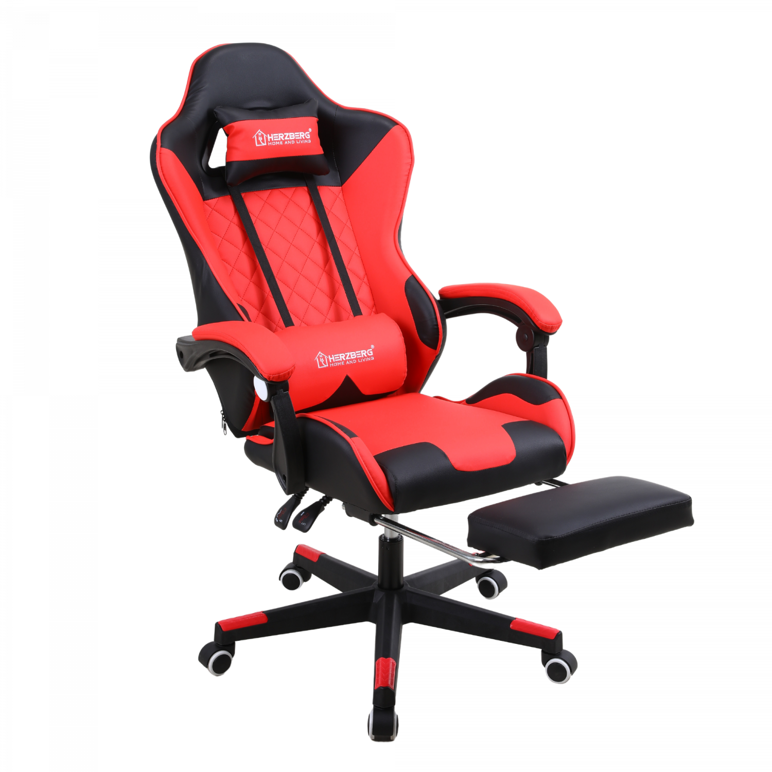 Herzberg Gaming and Office Chair with Retractable Footrest Red