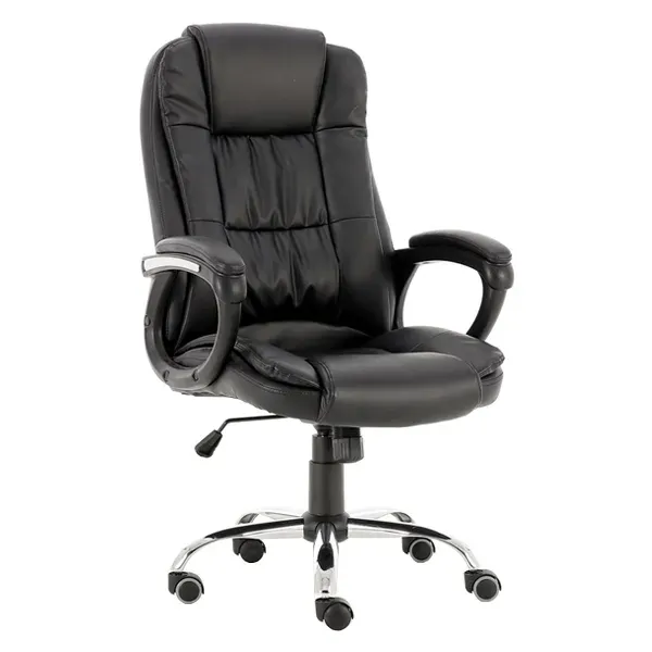 Office Chair, PU Leather, Fixed Armrests, Tilting, High-Back, Black
