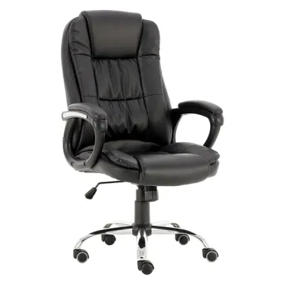 Office Chair, PU Leather, Fixed Armrests, Tilting, High-Back, Black