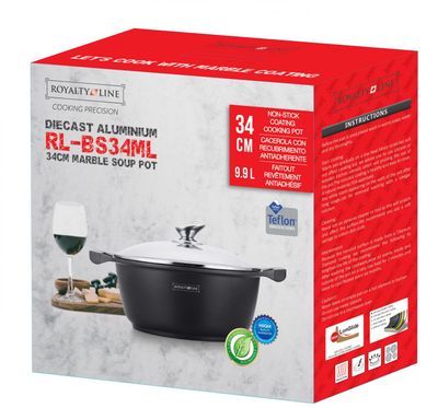 Royalty Line RL-BS34M: Marble Coated Cooking Pot &amp; Casserole - 34cm Black