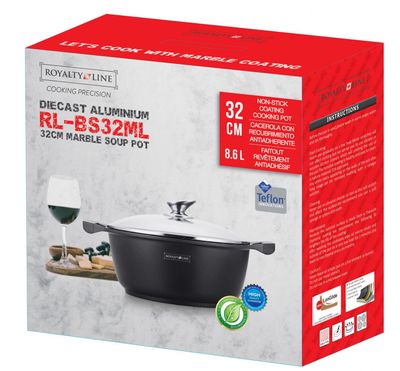 Royalty Line RL-BS32M: Marble Coated Cooking Pot &amp; Casserole - 32cm Black