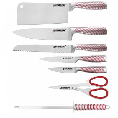 Herzberg HG-SKN8: 8 Pieces Stainless Steel with Acrylic Stand Red