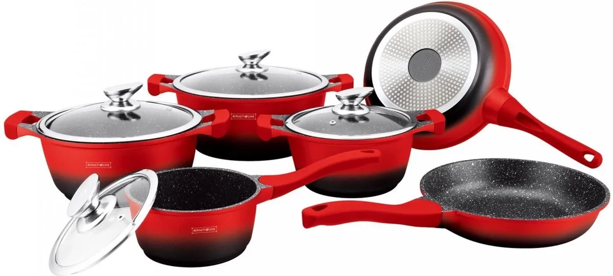 10 pcs, cookware set, marble-coated, black-red, Royaly Line BS1010M