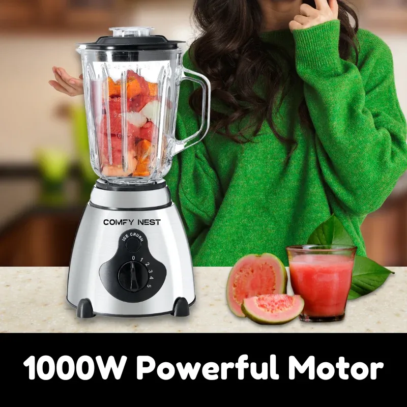 Comfy Nest CN-BLG15 2-in-1 Glass Blender and Grinder with Ice Crusher