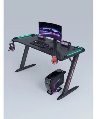 Gaming desk, rgb lights, steel frame, carbon fiber, D-2112