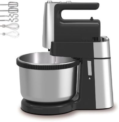 400W Hand Mixer with 3L Bowl Black/Silver - Royalty Line HM19015