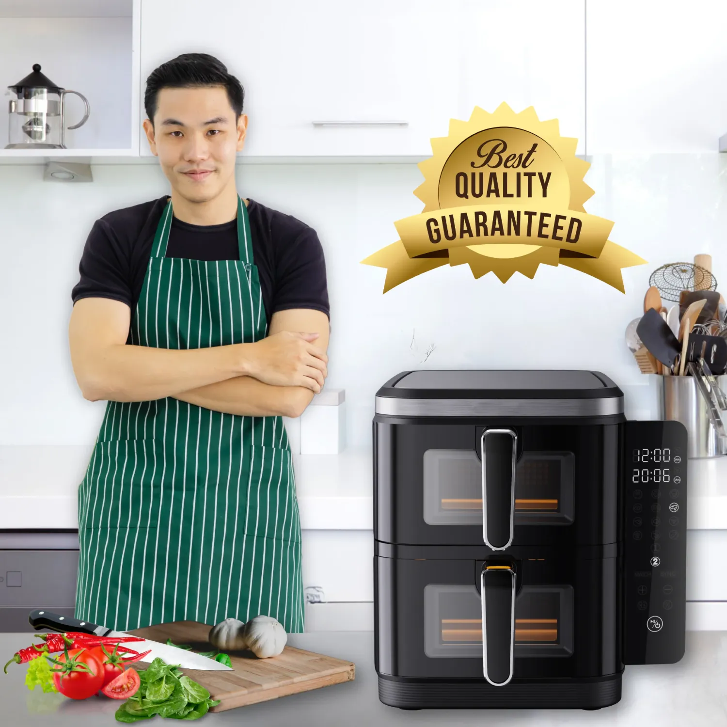 Comfy Nest CN-06184: 2800W Double Basket Air Fryer with Window &amp; Side Panel - 11L