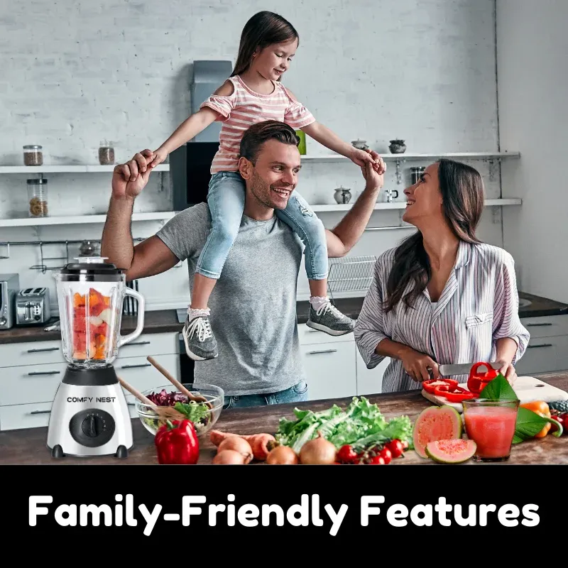 Comfy Nest CN-BLG15P: 2-in-1 Glass Blender and Grinder - 5 Speed + Pulse Function