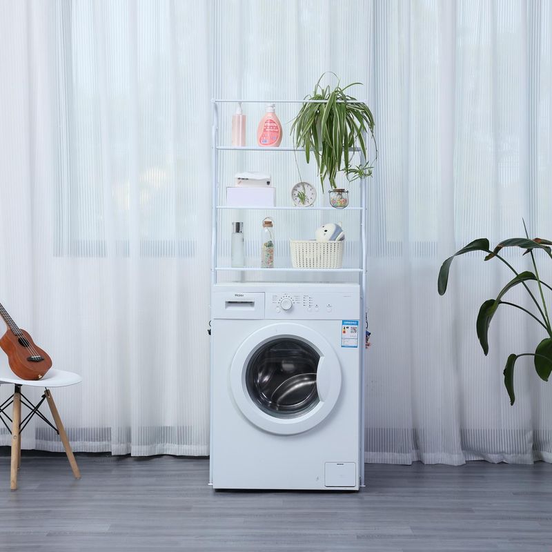 Herzberg HG-03572: 3-Tier Washing Machine and Bathroom Storage Shelf with Towel Hanger - White