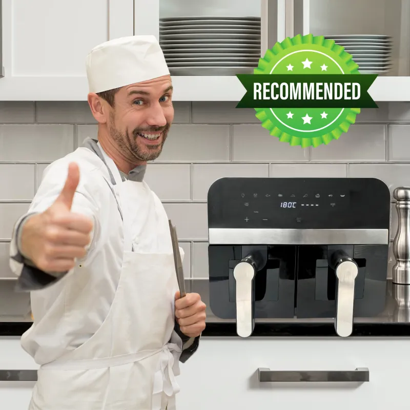 Comfy Nest CN-AFD45WB: 2400W Black Double Basket Digital Air Fryer w/ Window - 9L