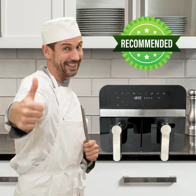 Comfy Nest CN-AFD45WB: 2400W Black Double Basket Digital Air Fryer w/ Window - 9L