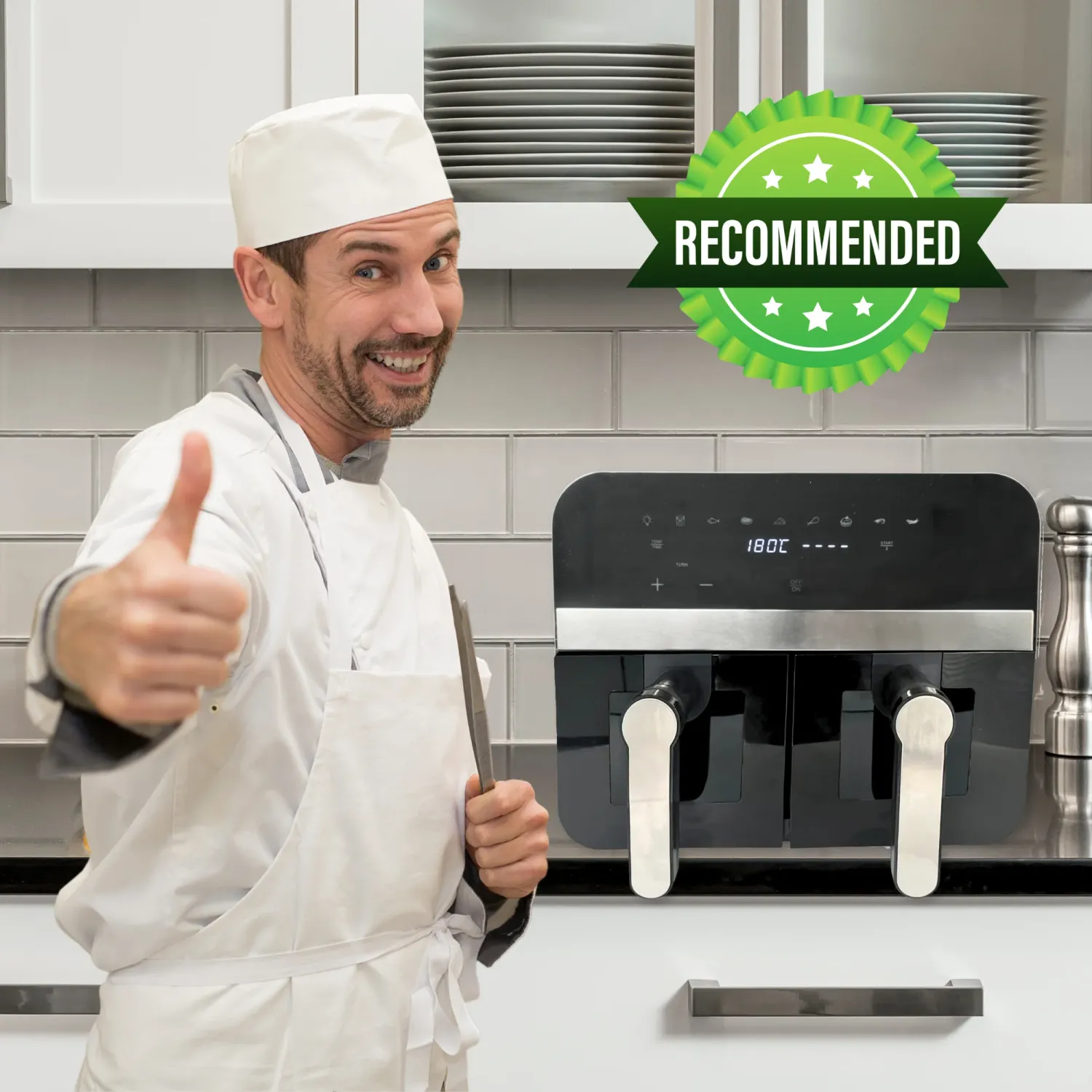 Comfy Nest CN-AFD45WB: 2400W Black Double Basket Digital Air Fryer w/ Window - 9L