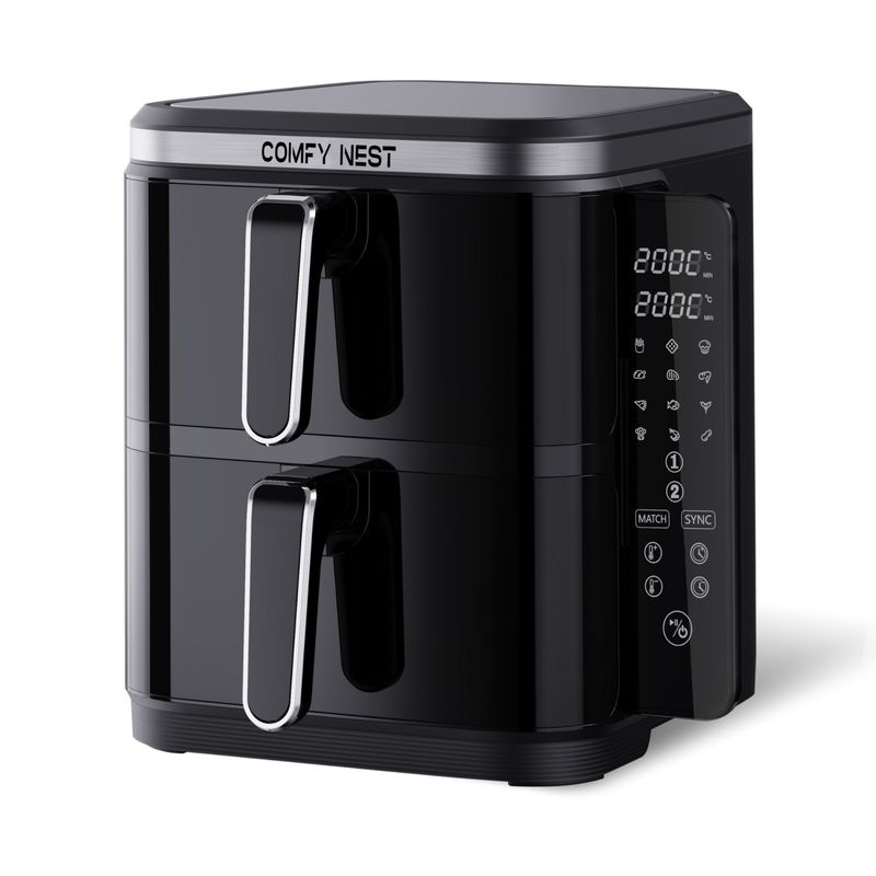 Comfy Nest CN-06177: 2800W Double Basket Air Fryer with Digital Folding Side Panel - 11L