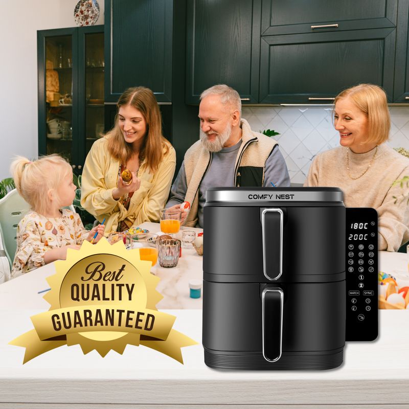 Comfy Nest CN-06177: 2800W Double Basket Air Fryer with Digital Folding Side Panel - 11L