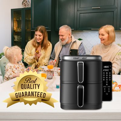 Comfy Nest CN-06177: 2800W Double Basket Air Fryer with Digital Folding Side Panel - 11L