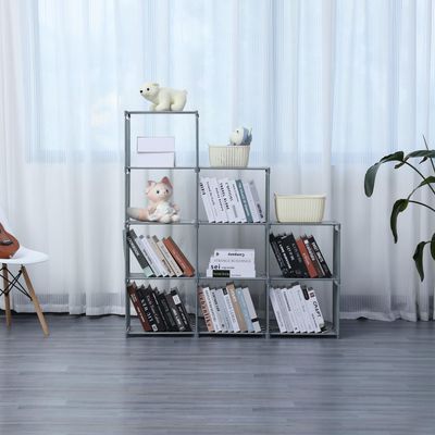 Herzberg HG-03633: 9-Layer Staircase Shelf Book Cabinet Storage Rack (125x125cm) - Grey