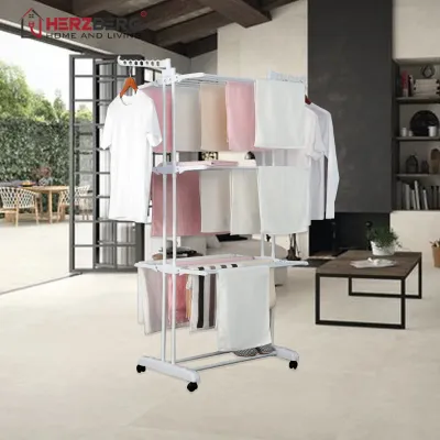 Herzberg HG-8034WHT WHITE Moving Clothes Rack - 6 Foldable Shelves, 14 Hanger Slots