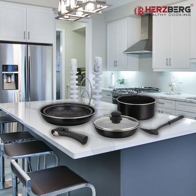 Herzberg HG-8090-7BK: 7-Pieces Marble Coated Cookware Set