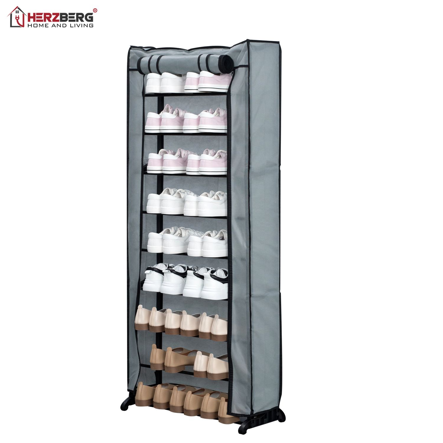 Herzberg HG-8076: 9-Tier Small Shoe Rack Organizer Gray