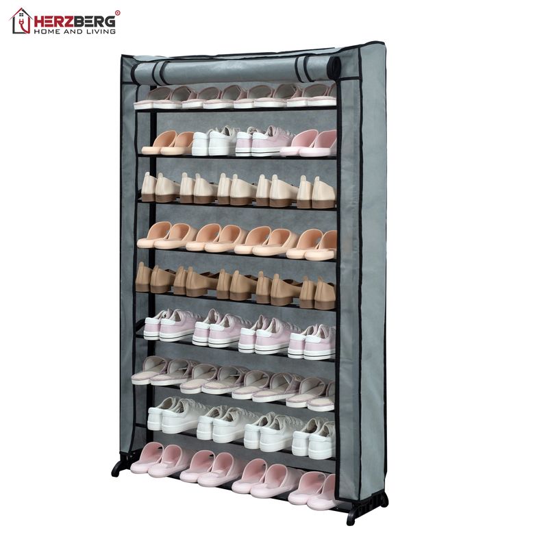 Herzberg HG-8077: 9-Tier Shoe Rack Organizer Gray