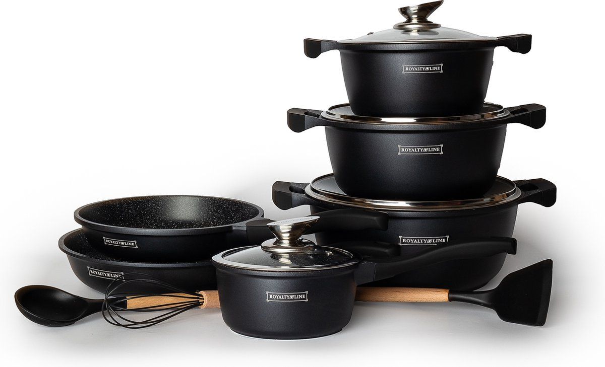 10 pcs, cookware set, marble-coated, black, Royaly Line BS1010M