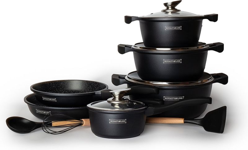 10 pcs, cookware set, marble-coated, black, Royaly Line BS1010M