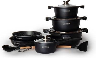 10 pcs, cookware set, marble-coated, black, Royaly Line BS1010M