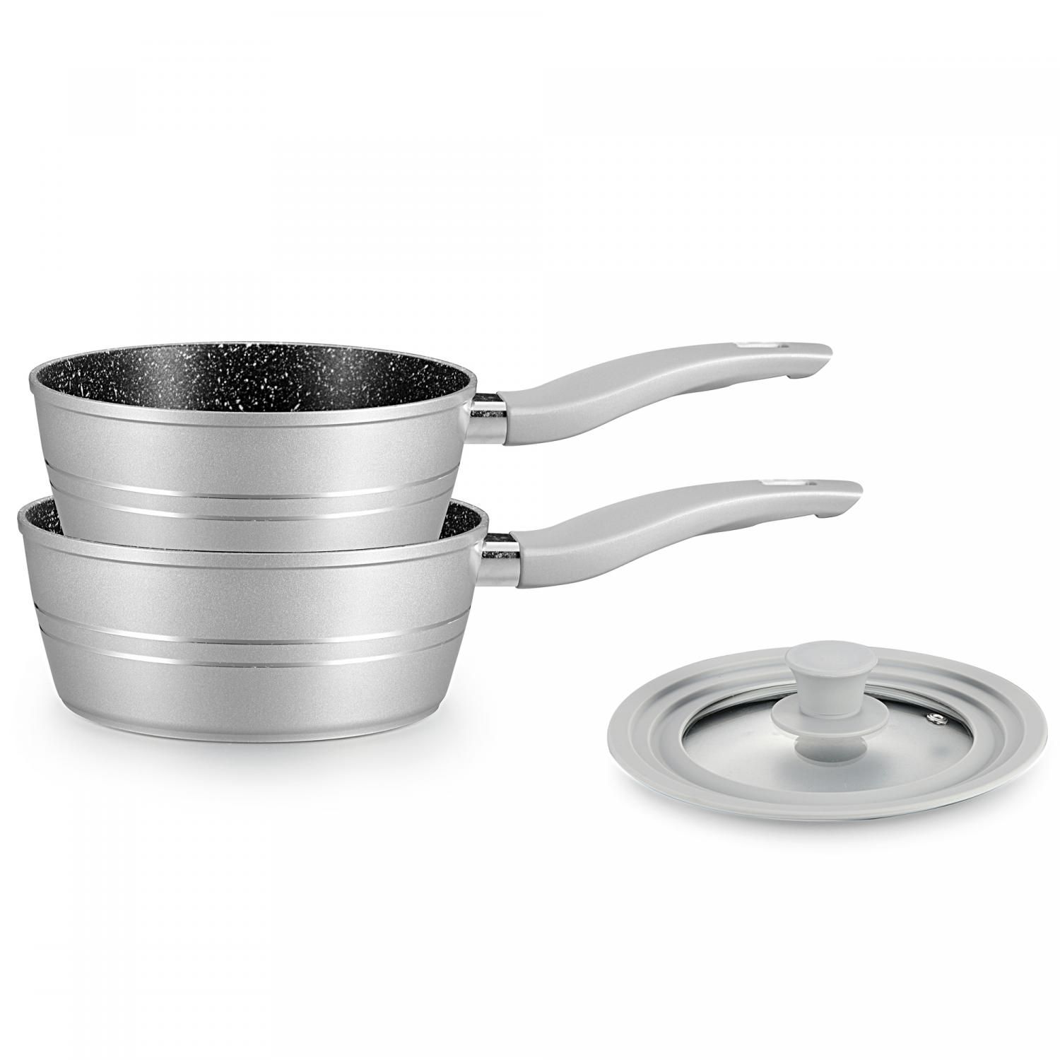 Royalty Line RL-FS2M: 3 Pieces Saucepan Set with Marble Coating Gray